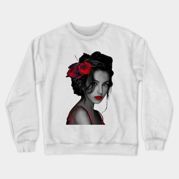 Roses In Her Hair Crewneck Sweatshirt by GrizzlyVisionStudio